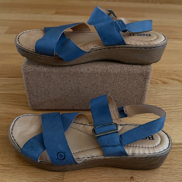 Born Blue Leather Comfort Sandals Size 7M - Picture 1 of 12